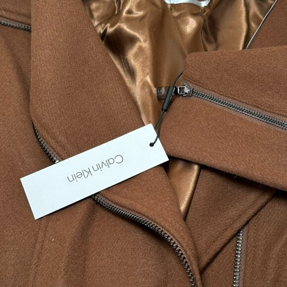 New Calvin Klein Women's Asymmetrical Wool Jacket Brown Size XS Extra Small - Picture 11 of 11